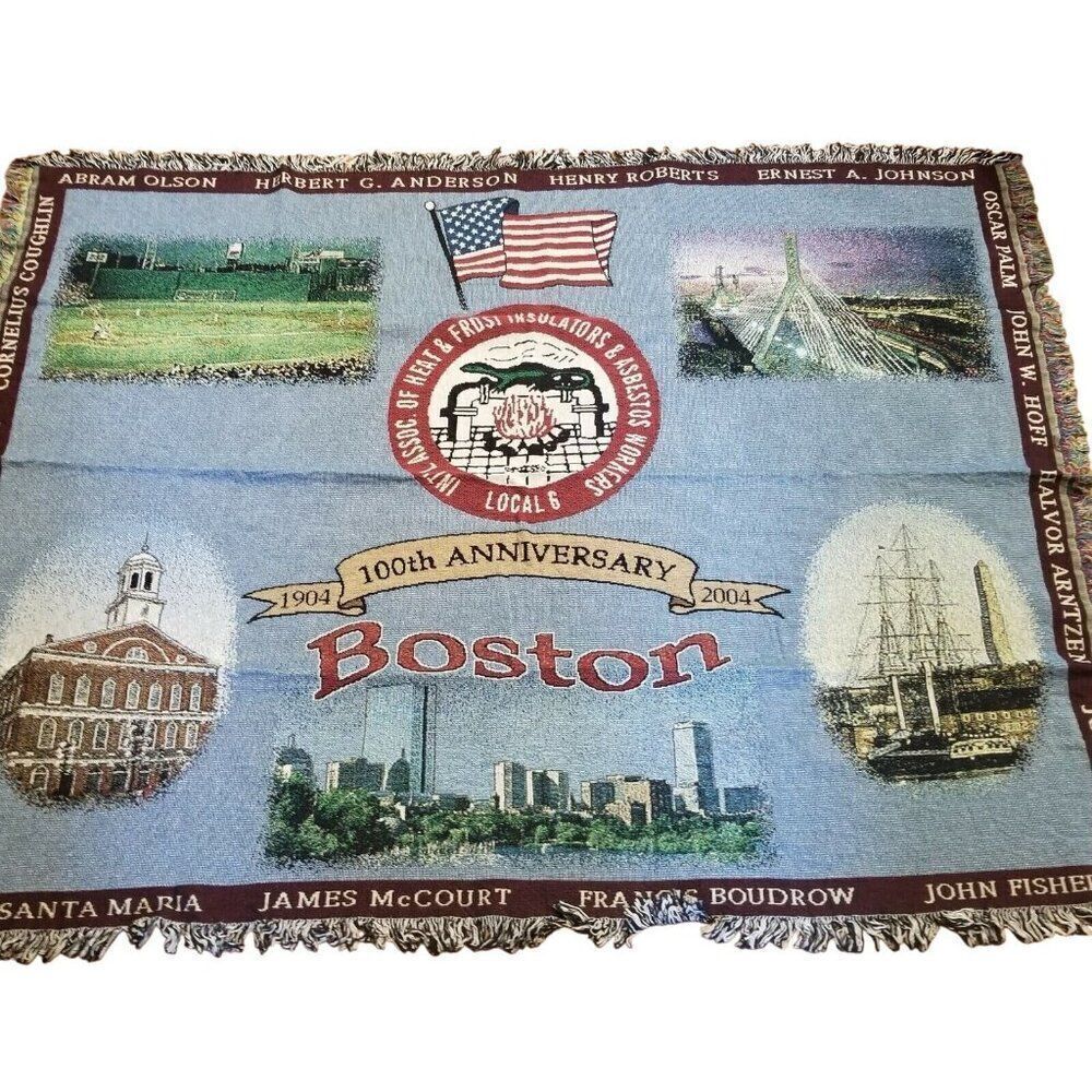 Vintage Cotton Tapestry Throw Blanket Boston Local 6 Fenway Park New